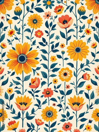 Wallpaper Mural Abundant Floral Meadow with Sunflowers and Various Blooms in a Whimsical and Colorful Display Torontodigital.ca