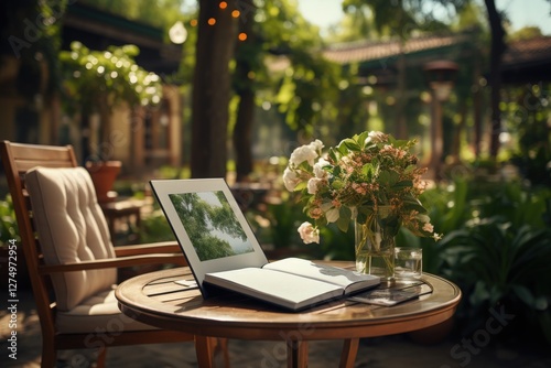 A person reading an e-book on an e-reader in a park photo