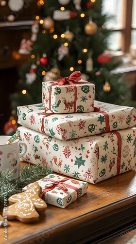 Wallpaper Mural Festively wrapped holiday gifts beside a decorated Christmas tree. Torontodigital.ca