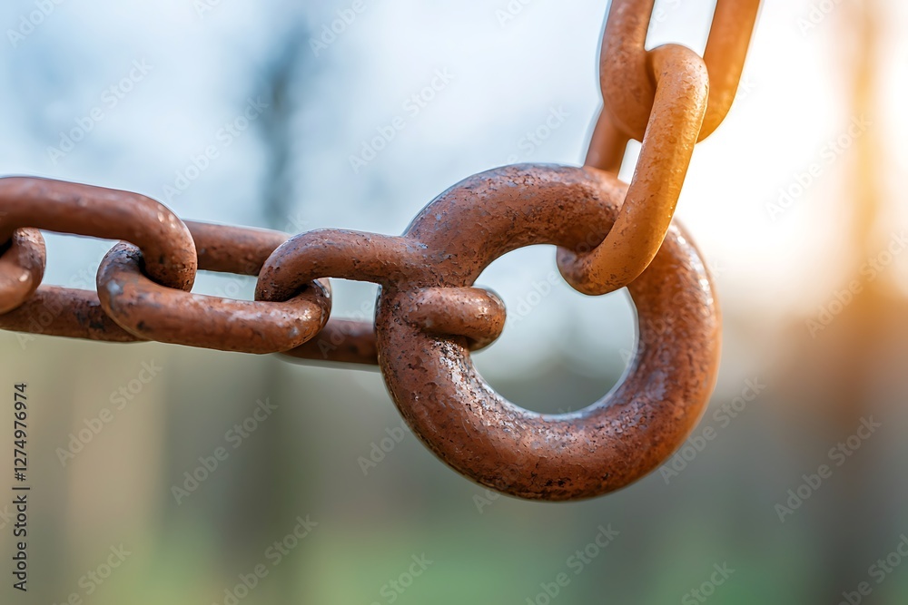 Rusty chain link connects industry and nature close-up image outdoors industrial concept Rusty chain link connects industry and nature close-up image outdoors industrial concept