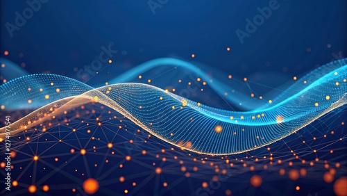 Abstract Futuristic Wave of Digital Data Flow with Glowing Particles