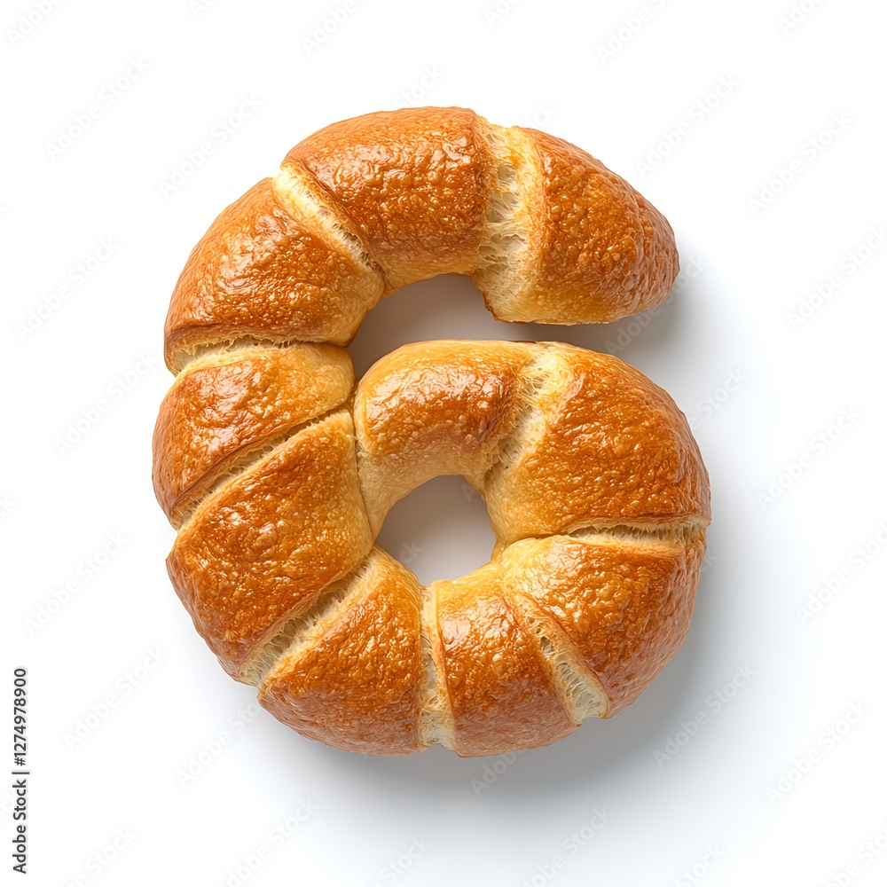 Golden-brown croissant shaped as a six. A delightful pastry number! Golden-brown croissant shaped as a six. A delightful pastry number!