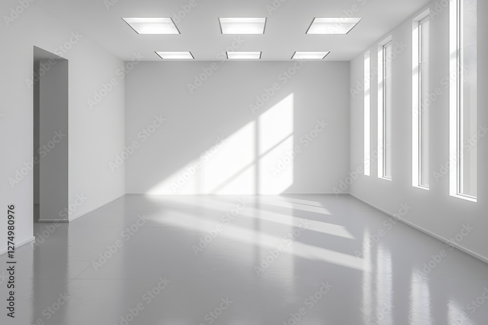 Sunlit empty modern office space, design mockup