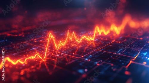 Wallpaper Mural Abstract Digital Data Visualization: Glowing Red Line Graph on Circuit Board Background Torontodigital.ca