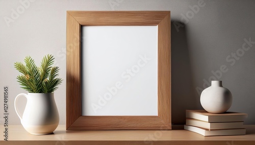 Minimalist White Picture Framed in Wood, Empty Canvas Evoking a Sense of Calm and Elegance, Perfect for Modern Art, Home Decor, or Design Inspiration.