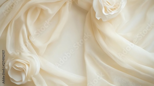 Fototapeta Naklejka Na Ścianę i Meble -  Cream fabric draped with delicate rose accents