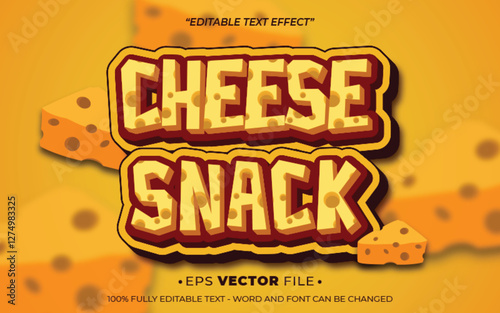 Cheese Snack text effect vector realistic 3d style with a yellow background