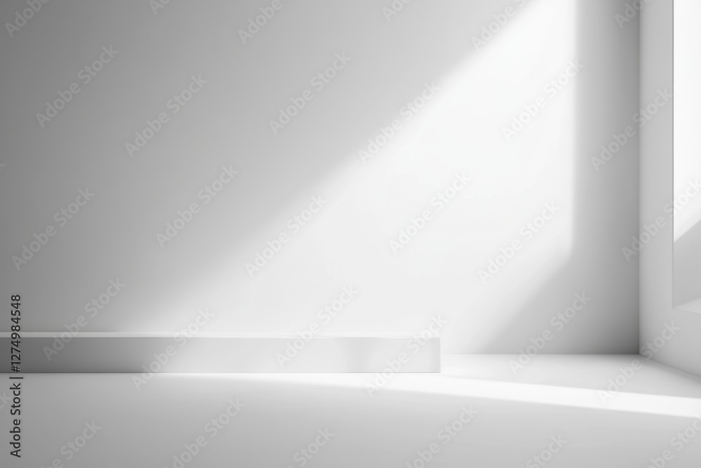 custom made wallpaper toronto digitalMinimalist white room, sunlit corner, empty platform, product display