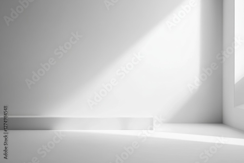 Wallpaper Mural Minimalist white room, sunlit corner, empty platform, product display Torontodigital.ca