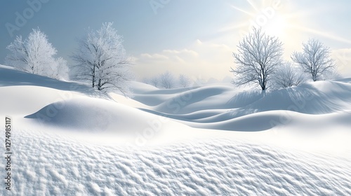 The sparkling snow scenery under the winter sunshine