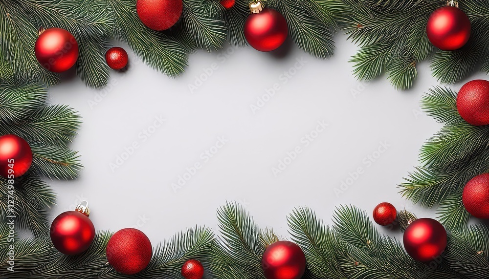 Fir Tree Branches adorned with Red Christmas Balls, Winter Magic Framed in a Snowy Forest Landscape, Capturing Holiday Cheer and Tranquility Fir Tree Branches adorned with Red Christmas Balls, Winter Magic Framed in a Snowy Forest Landscape, Capturing Holiday Cheer and Tranquility