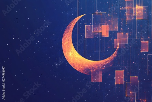 An Abstract Ramadan Background with a Crescent Moon. photo