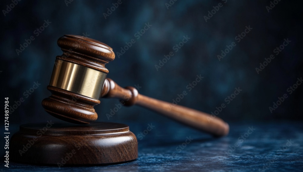 Gavel rests on block, dark background, justice concept Gavel rests on block, dark background, justice concept