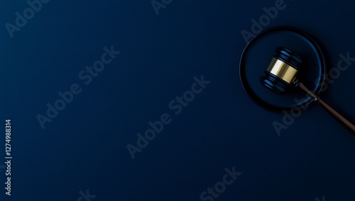 Gavel on dark blue background, legal concept, copy space