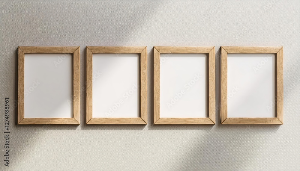 Four Elegant A Wooden Frames Showcasing an Artful 3D Illustration of Four Thin Frames Arranged in Portrait Orientation, Set Against a Light Backdrop Perfect for Digital Art, Home Decor, or Four Elegant A Wooden Frames Showcasing an Artful 3D Illustration of Four Thin Frames Arranged in Portrait Orientation, Set Against a Light Backdrop Perfect for Digital Art, Home Decor, or