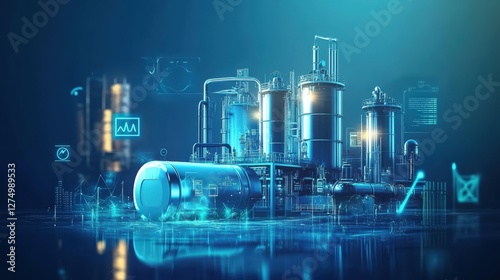Digital Refinery: A high-tech refinery concept, illuminated with futuristic digital elements and data streams, embodies the cutting edge of modern industrial processes.