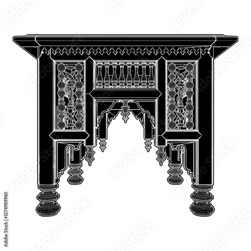 Antique Coffee Table Vector. A Vector Illustration Of Egyptian Vintage Wooden Table Isolated On White Background.