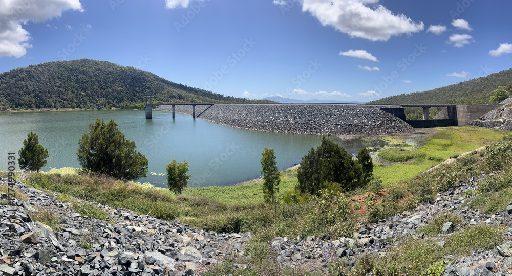 Panoramic aerial landscape view of Lake Proserpine dam
