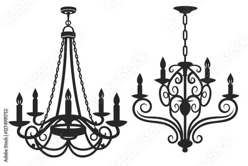 set of chandelier silhouette vector illustration