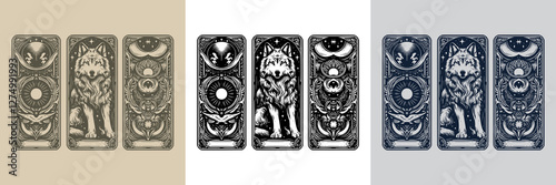 fantasy wolf vector playing card tattoo design