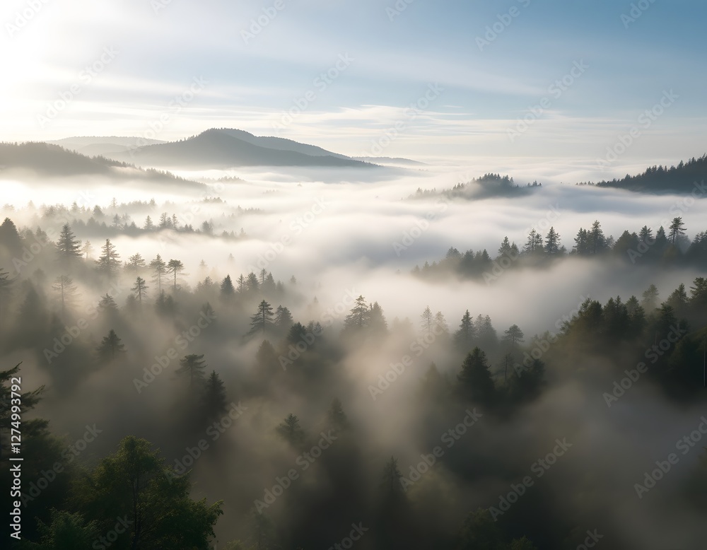 Fototapeta premium Forest Above the Clouds Beautiful Morning Mountain Landscape in Nature
