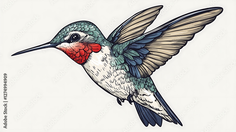 Obraz premium Flying Hummingbird Illustration