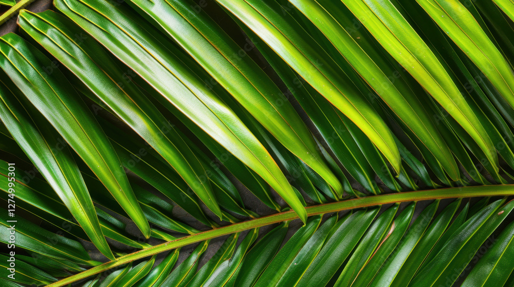 Lush green palm leaves create vibrant tropical atmosphere, showcasing their intricate textures and patterns. Perfect for nature themed designs Lush green palm leaves create vibrant tropical atmosphere, showcasing their intricate textures and patterns. Perfect for nature themed designs