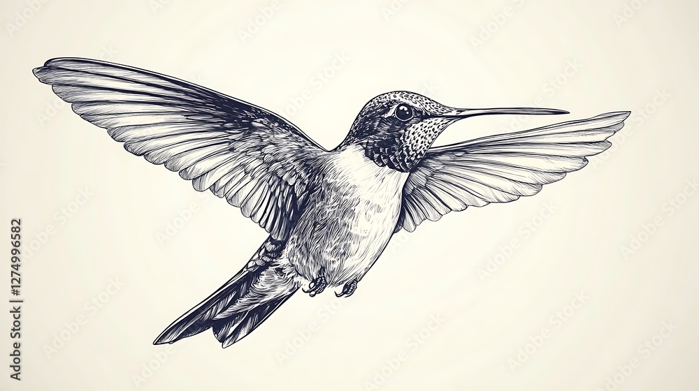 Obraz premium Flying hummingbird sketch, artistic illustration
