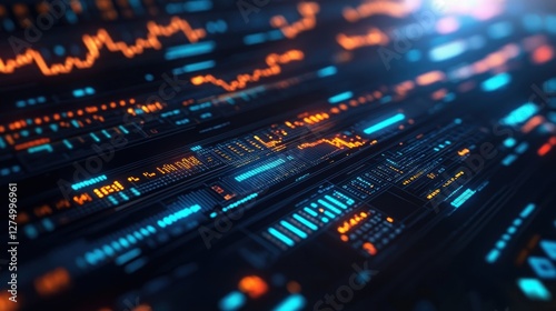 Abstract Futuristic Digital Interface: Glowing Neon Lines and Data Streams