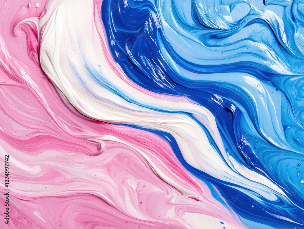 Obraz premium A vibrant, swirling abstract design featuring shades of pink, blue, and white, creating a dynamic and fluid visual effect.