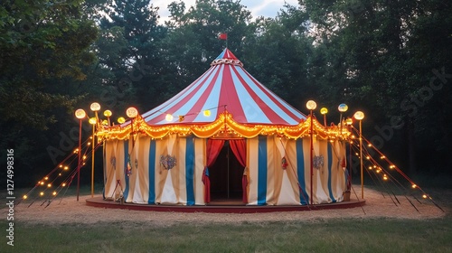 classic circus tent with bright colors and fun details