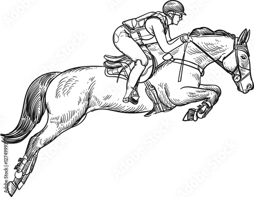 hand drawn artwork equestrian show jumping horse