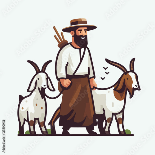 goat herder vector illustration