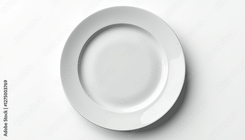 Glossy White Plate Against a Starker White Background: Clean and Elegant Design. A white plate on a plain white surface. Glossy White Plate Against a Starker White Background: Clean and Elegant Design. A white plate on a plain white surface.