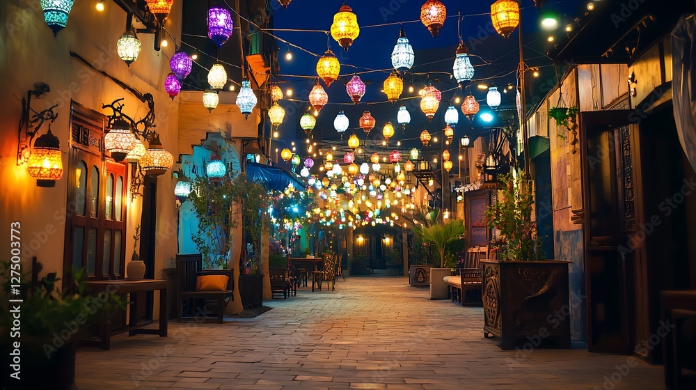 Fototapeta premium Vibrant Islamic Festival with Colorful Lanterns