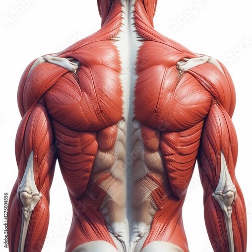 Detailed Anatomy Illustration Human Upper Back and Arm Muscles Posterior View