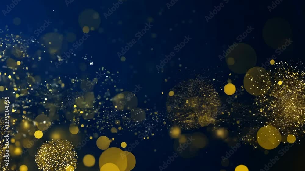 Dark Blue and Gold Abstract Background with Sparkling Bokeh Particles for Christmas Video