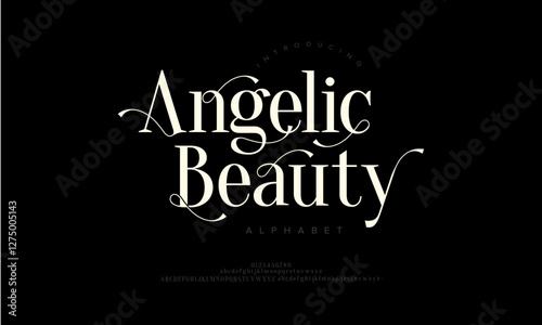 Angelicbeauty typography beauty fashion elegant minimalist serif italic fonts decorative wedding vintage retro logos. Minimal luxury font alphabet logo. Vector illustration