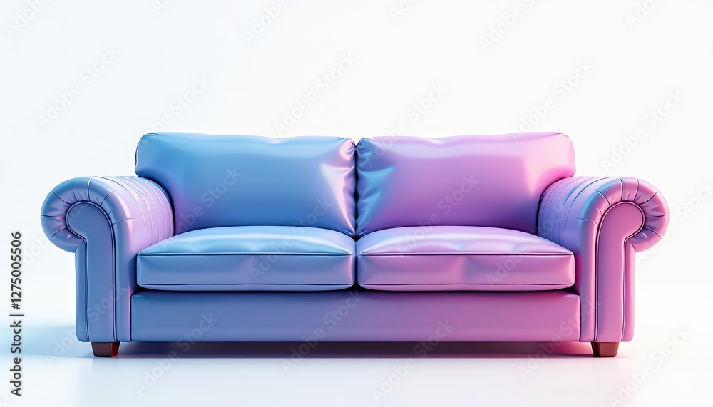 Vibrant Purple and Blue Leather Couch on White Background: Classic Tufted Design with Luxurious Smooth Upholstery. A purple and blue leather couch on a white background. Vibrant Purple and Blue Leather Couch on White Background: Classic Tufted Design with Luxurious Smooth Upholstery. A purple and blue leather couch on a white background.