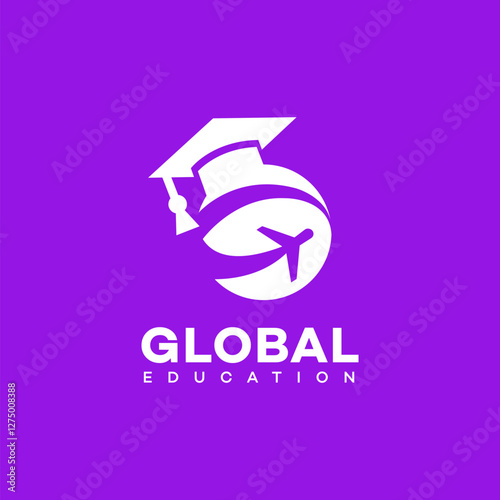 Global Education Logo Graduation Cap, Airplane, World Travel
