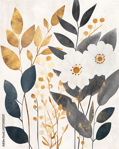 flowers and leaves in pictures illustrator2D. Generative AI Illustration