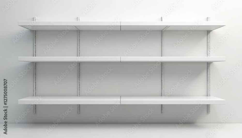 Realistic 3D illustration of empty white supermarket shelf mockup with racks. Blank bookcase stood in different angles. Mockup of store promotion equipment for product display. Realistic 3D illustration of empty white supermarket shelf mockup with racks. Blank bookcase stood in different angles. Mockup of store promotion equipment for product display.