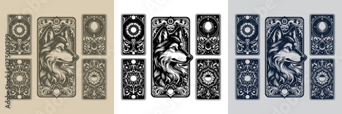 mystical wolf vector playing card tattoo design