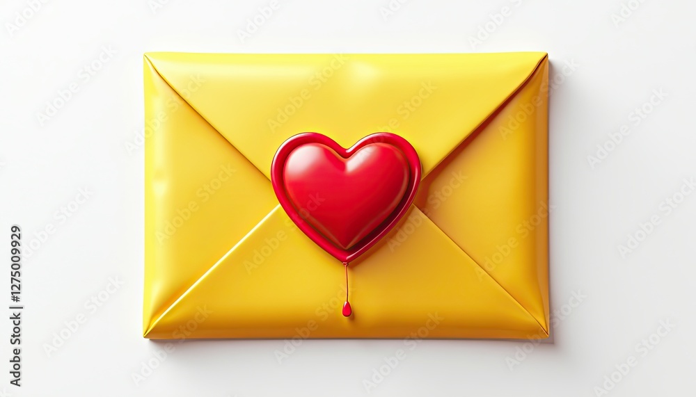 Vibrant Yellow Envelope with Red Heart Balloon on White: A Perfect Valentine's Day Card Idea. A yellow envelope with a red heart attached to it. Vibrant Yellow Envelope with Red Heart Balloon on White: A Perfect Valentine's Day Card Idea. A yellow envelope with a red heart attached to it.