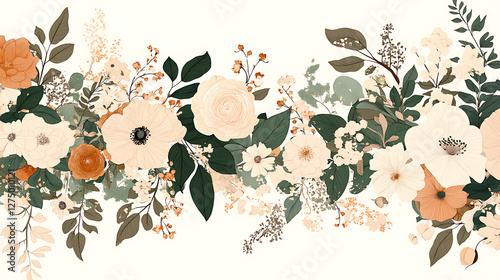 flowers and leaves in pictures illustrator2D. Generative AI Illustration