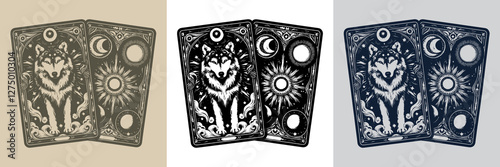 fierce wolf vector playing card tattoo design