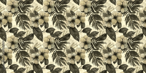 Wallpaper Mural Vintage floral pattern with hibiscus and leaves in grayscale design Torontodigital.ca