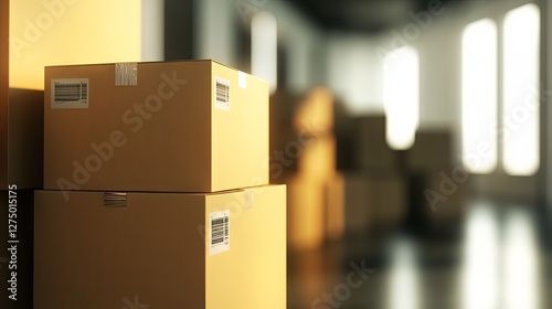 Stacked Boxes in Warehouse, Symbolizing Efficient Logistics and Organized Storage