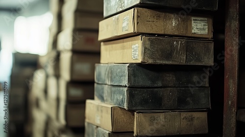 Stacked Boxes in Warehouse, Symbolizing Efficient Logistics and Organized Storage