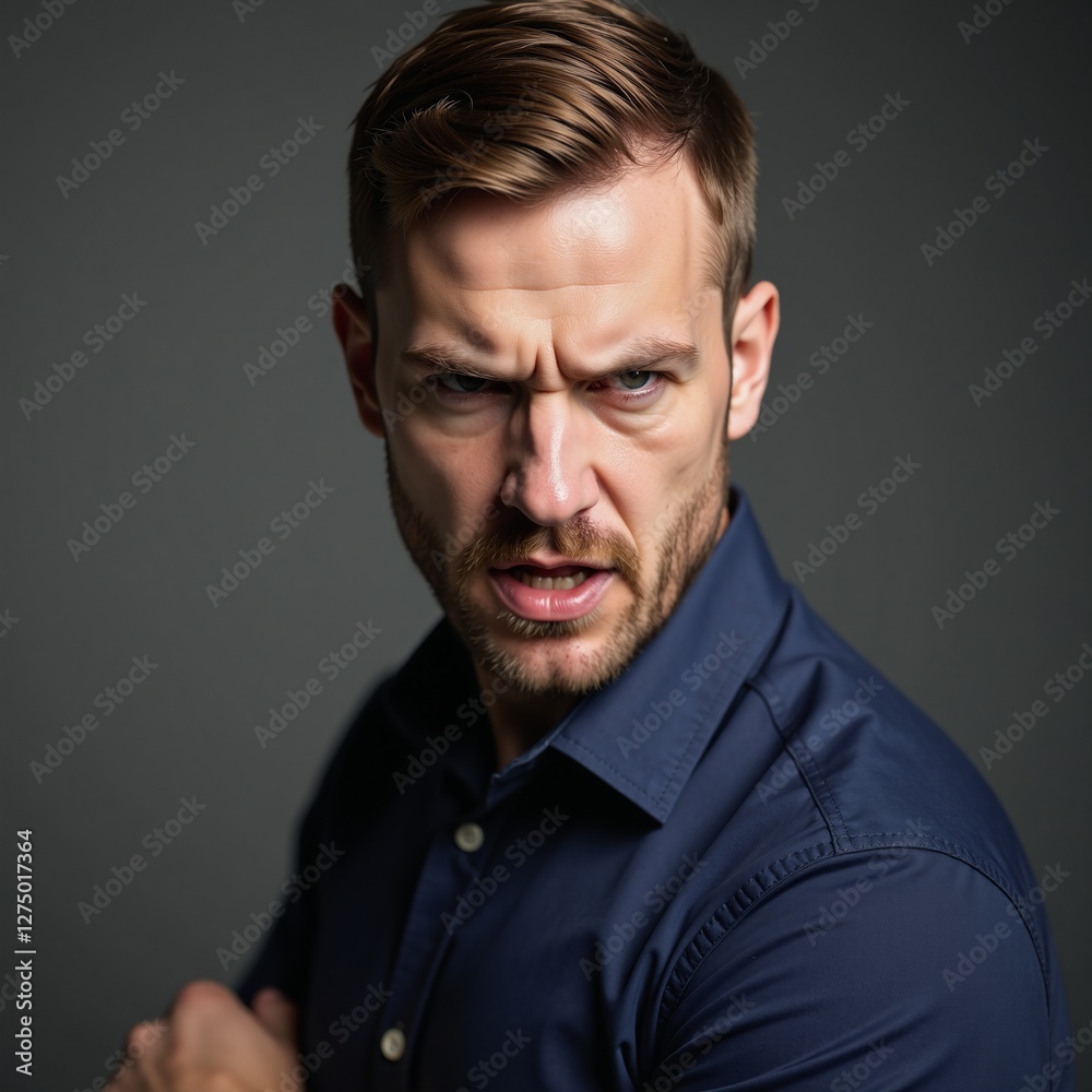 Obraz premium Image of an Angry White Man Short Brown Hair Beard Business Casual